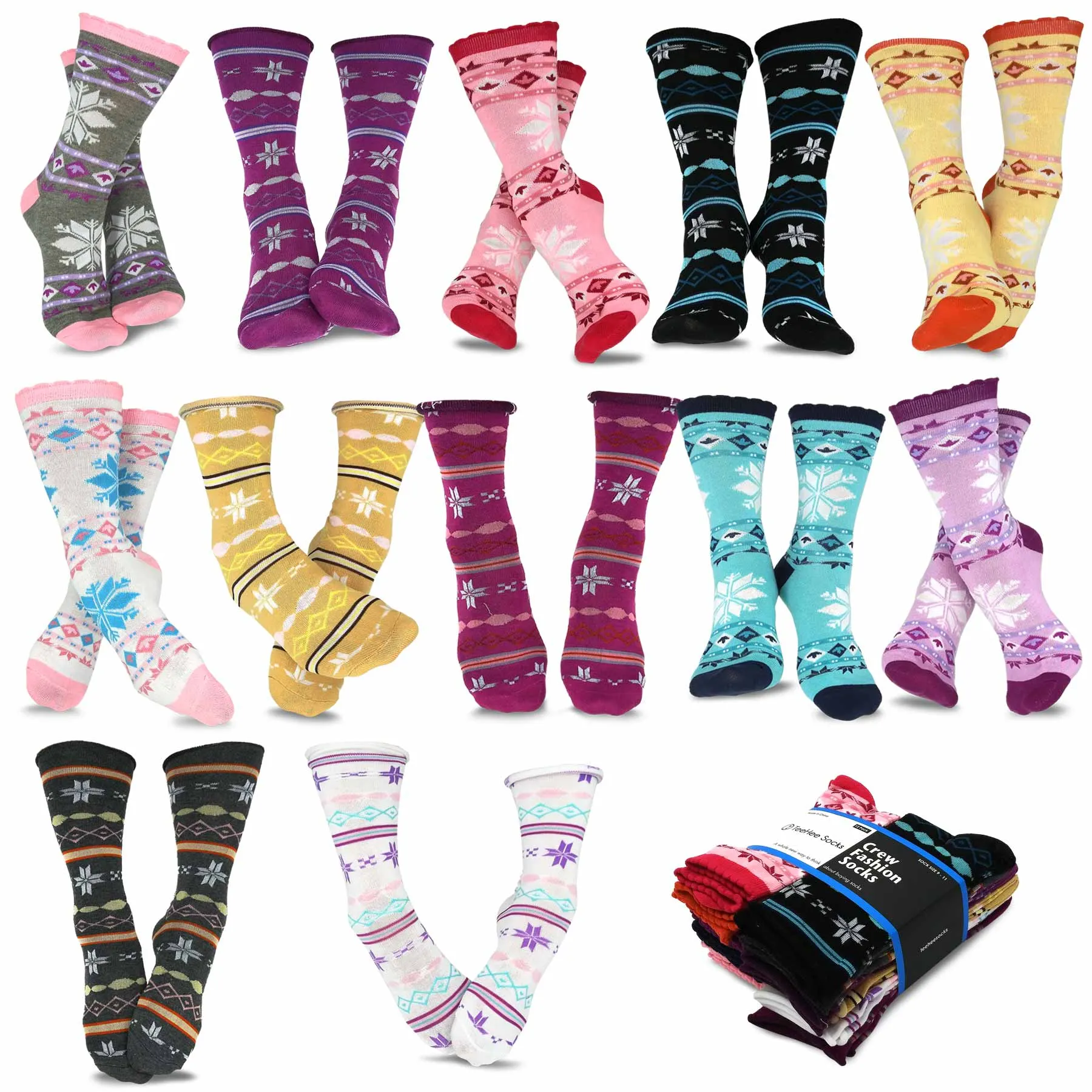 TeeHee Socks Women's Casual Polyester Crew Stripe/Scallop 12-Pack (1163334)