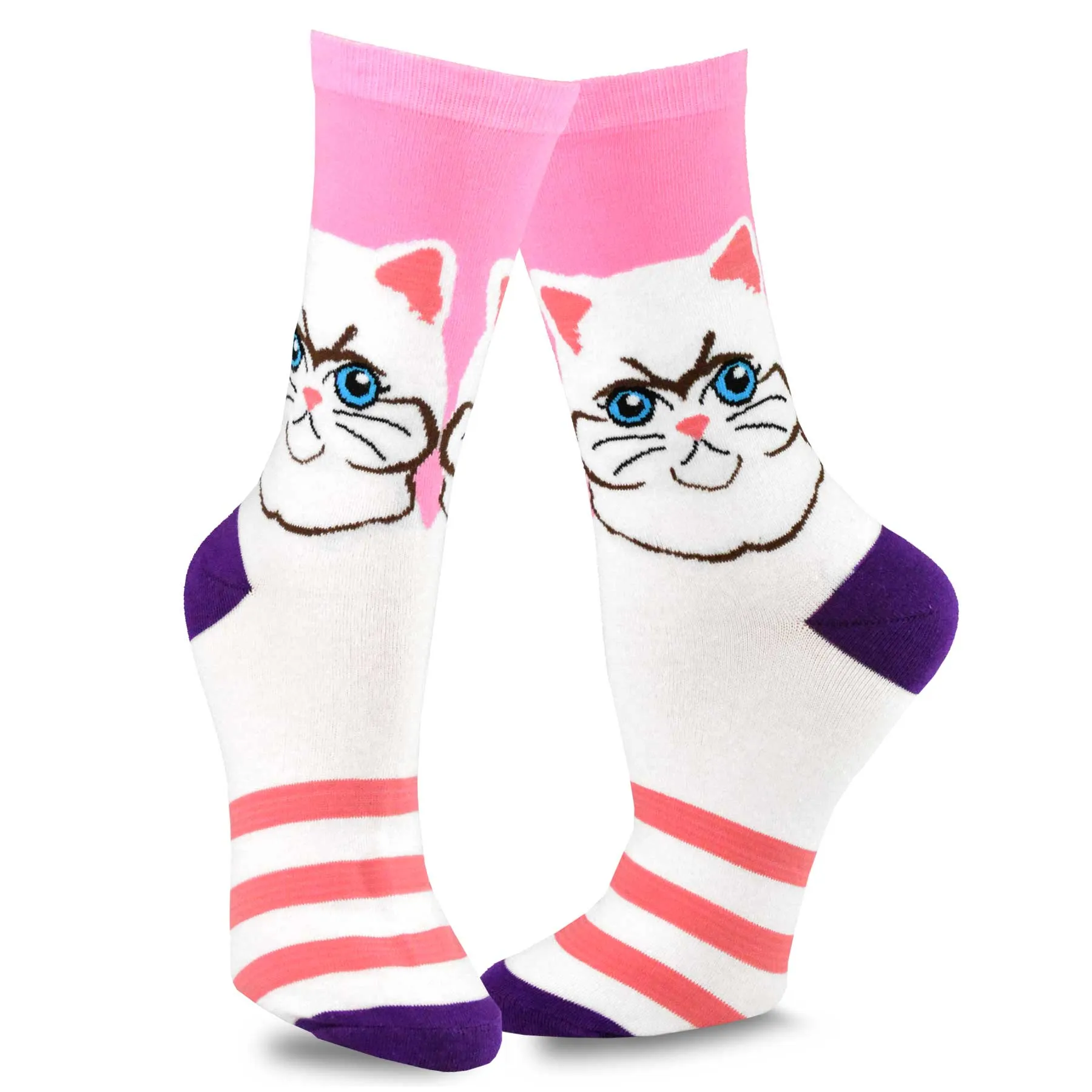 TeeHee Socks Women's Novelty Cotton Crew Cat Face 5-Pack (11991)