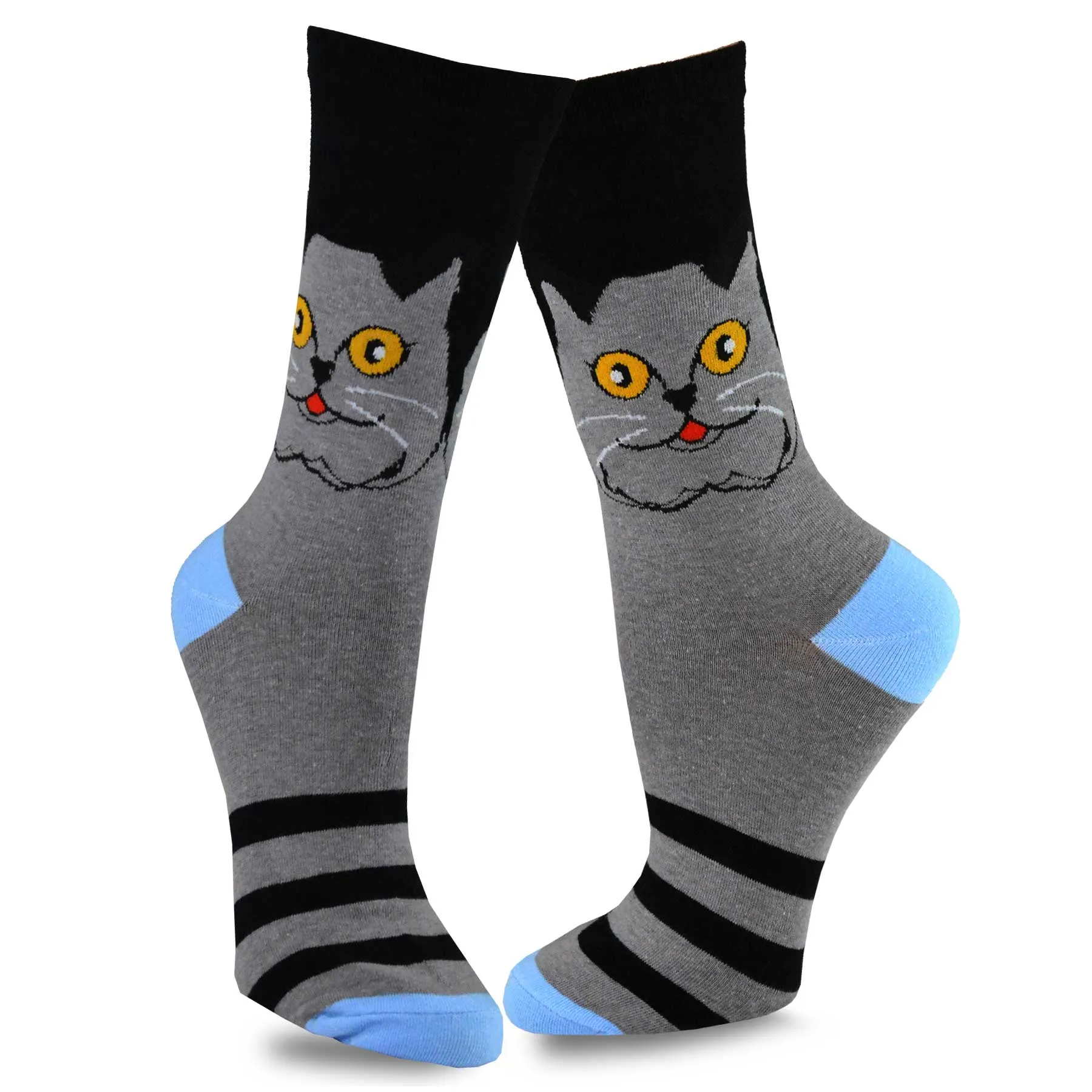 TeeHee Socks Women's Novelty Cotton Crew Cat Face 5-Pack (11991)