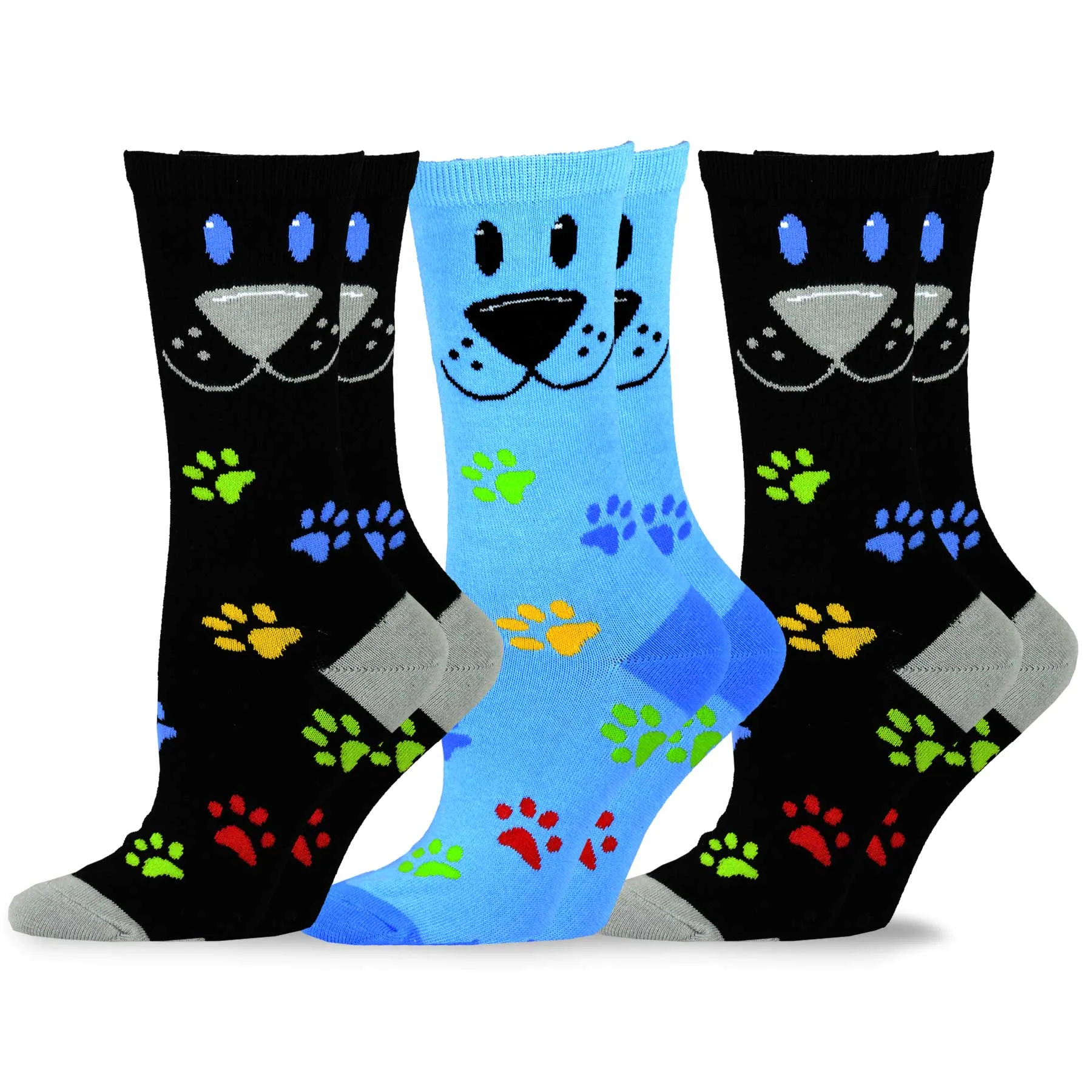 TeeHee Socks Women's Novelty Cotton Crew Dog Face 3-Pack (11130)