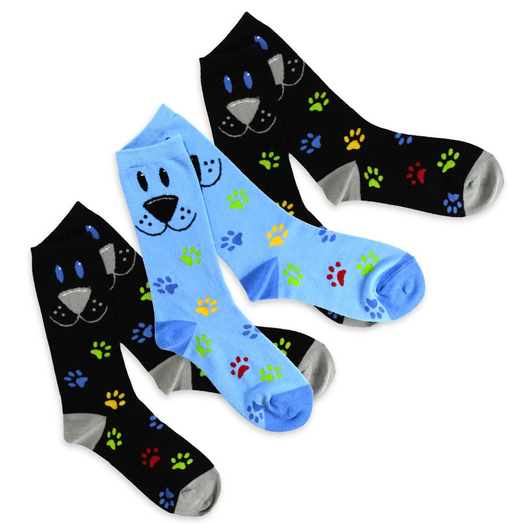 TeeHee Socks Women's Novelty Cotton Crew Dog Face 3-Pack (11130)