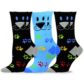 TeeHee Socks Women's Novelty Cotton Crew Dog Face 3-Pack (11130)