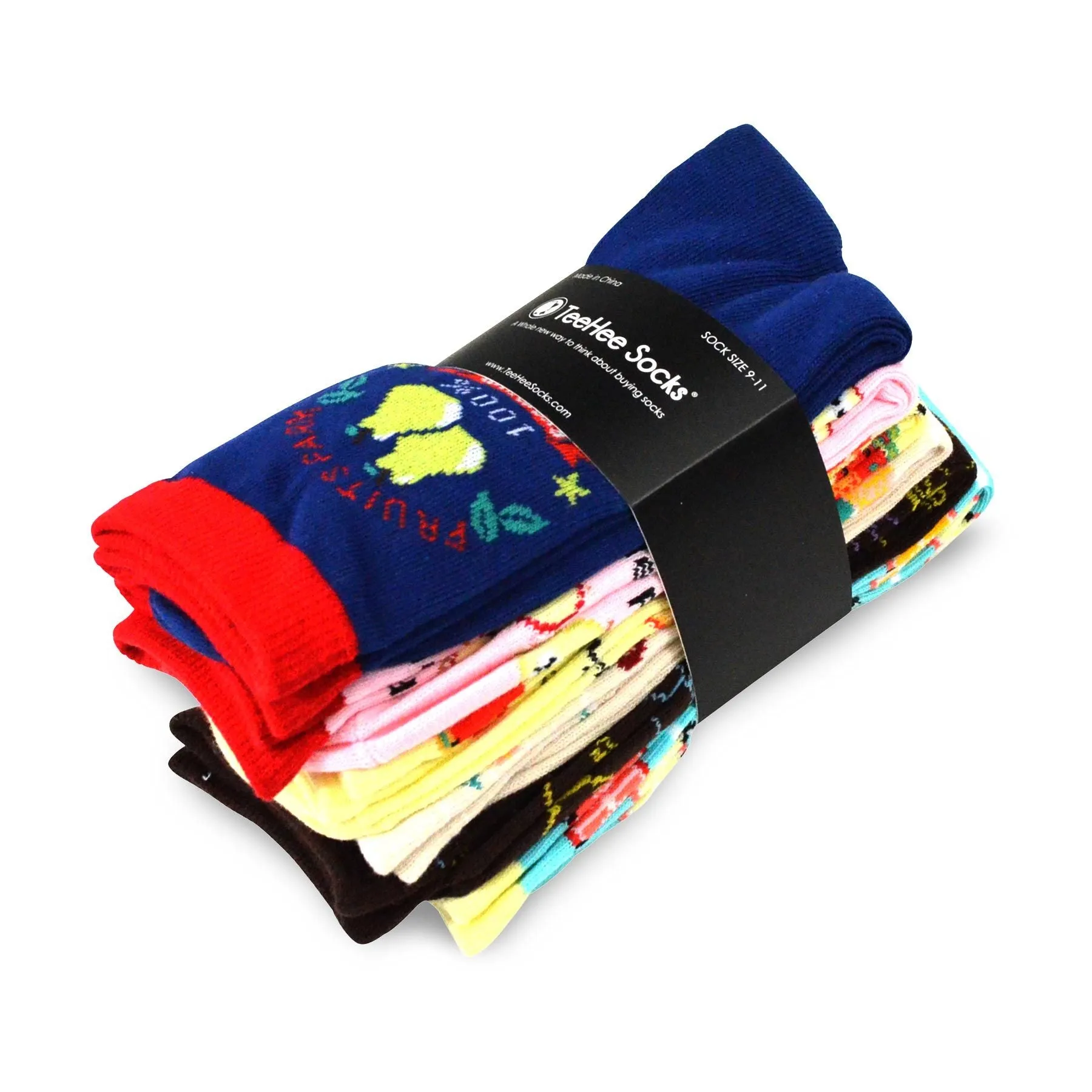 TeeHee Socks Women's Novelty Cotton Crew Fruits Farm 6-Pack (12006)