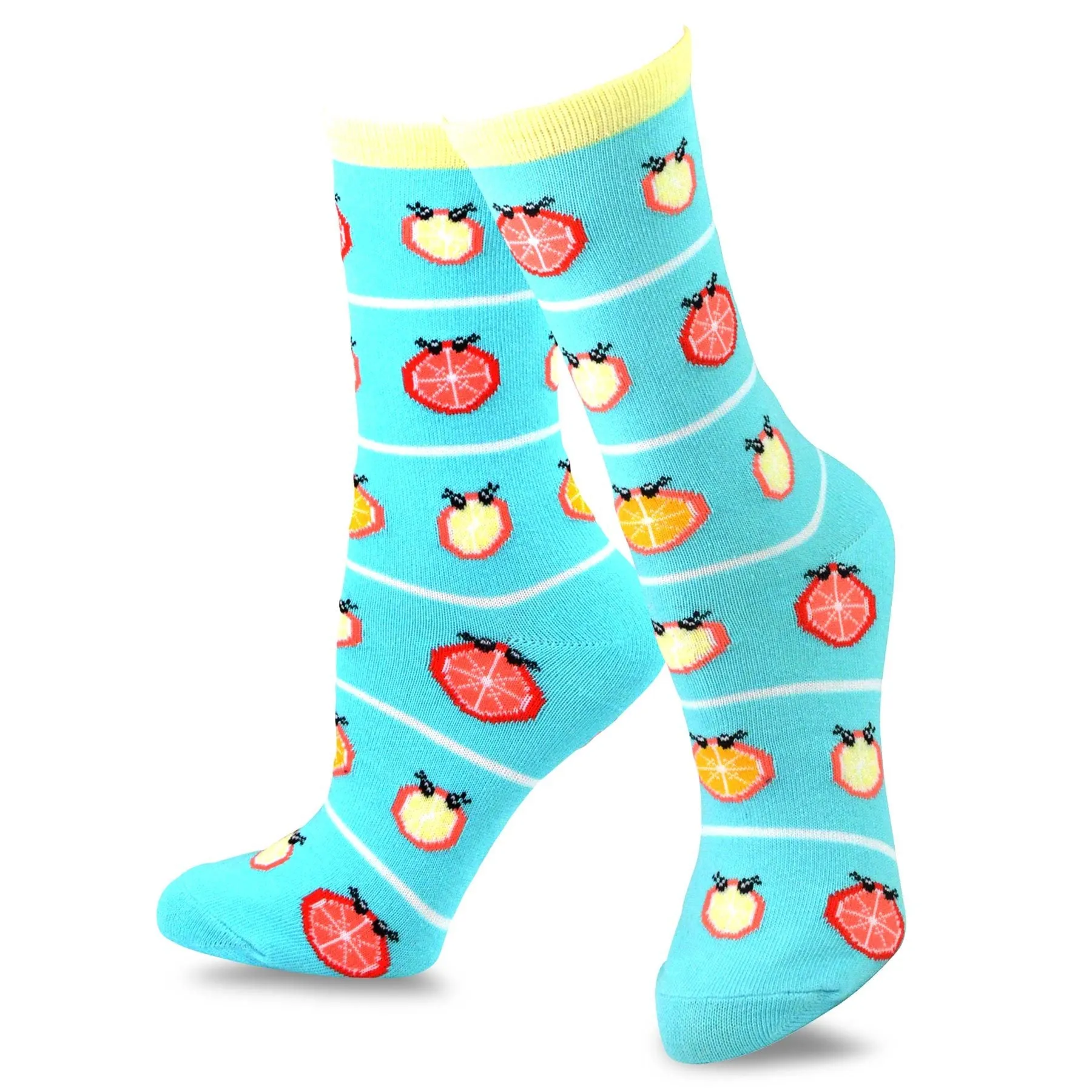 TeeHee Socks Women's Novelty Cotton Crew Fruits Farm 6-Pack (12006)