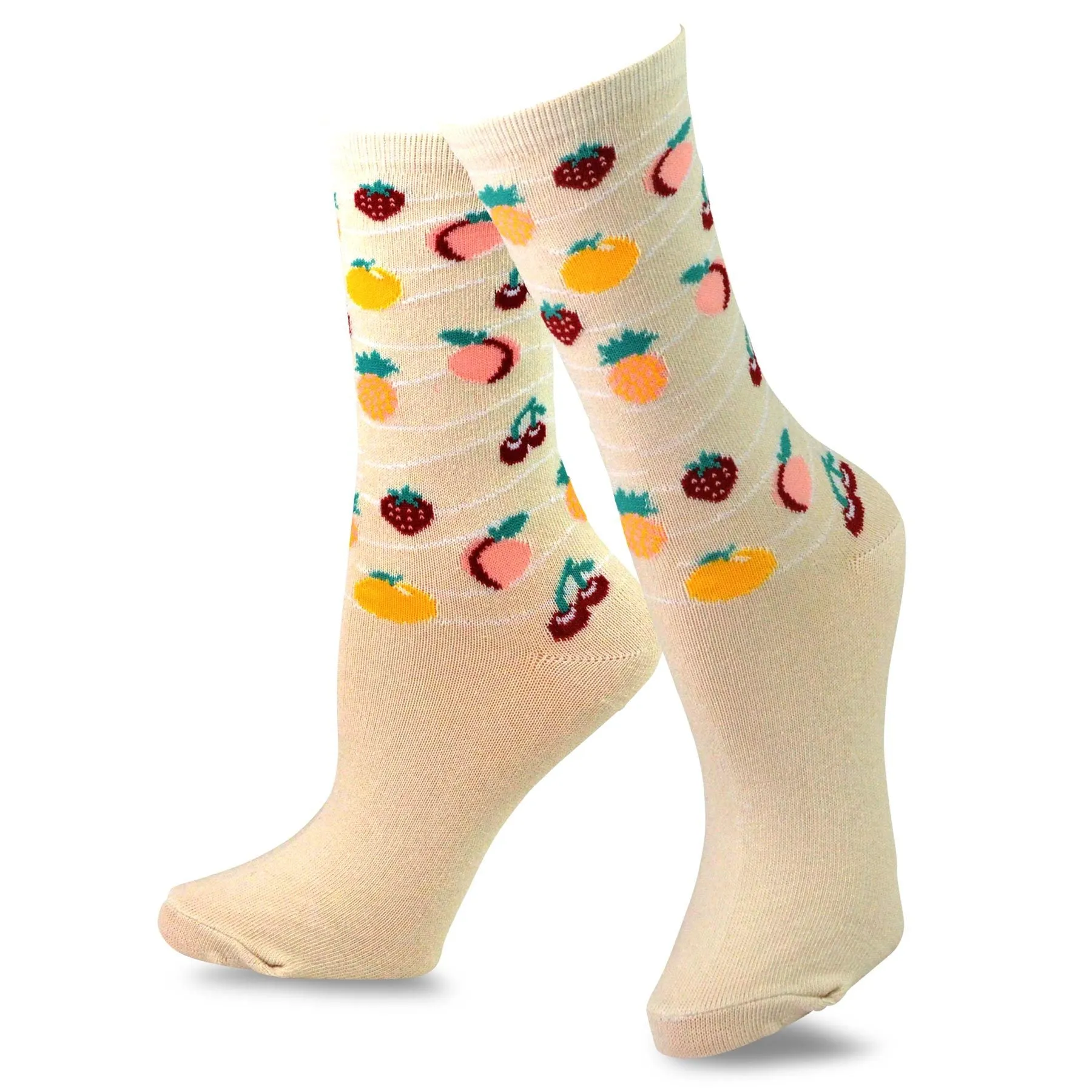 TeeHee Socks Women's Novelty Cotton Crew Fruits Farm 6-Pack (12006)