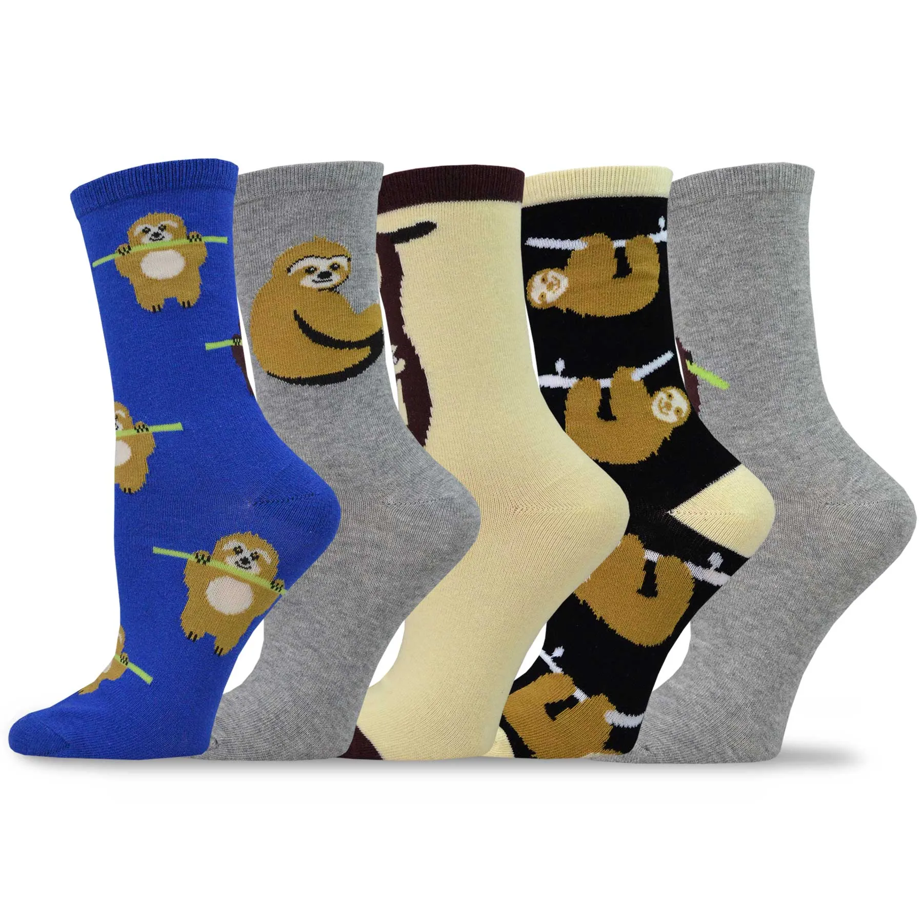 TeeHee Socks Women's Novelty Cotton Crew Sloth 5-Pack (12174)