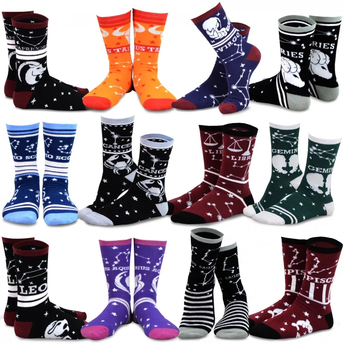 TeeHee Socks Women's Novelty Polyester Crew Horoscope 12-Pack (12276)