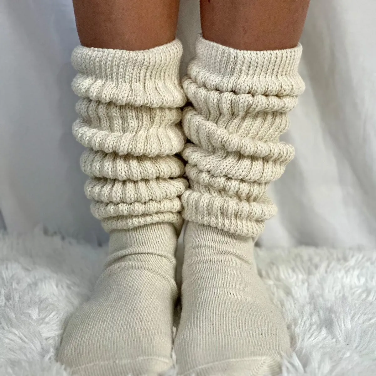 ULTIMATE  cotton  slouch socks 10-13 larger size - natural