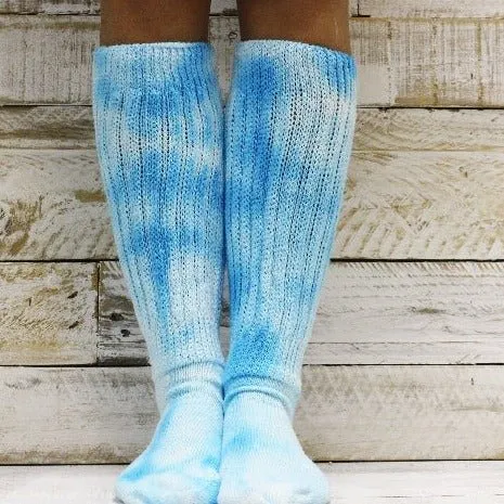 ULTIMATE  cotton  slouch socks women  - Tie dyed turquoise blue