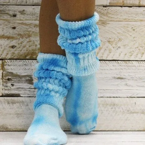 ULTIMATE  cotton  slouch socks women  - Tie dyed turquoise blue