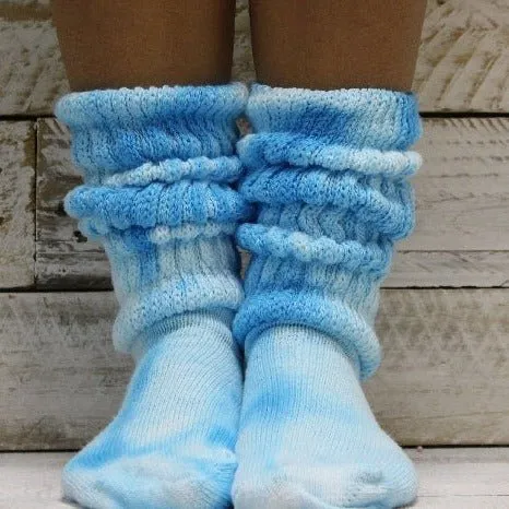 ULTIMATE  cotton  slouch socks women  - Tie dyed turquoise blue