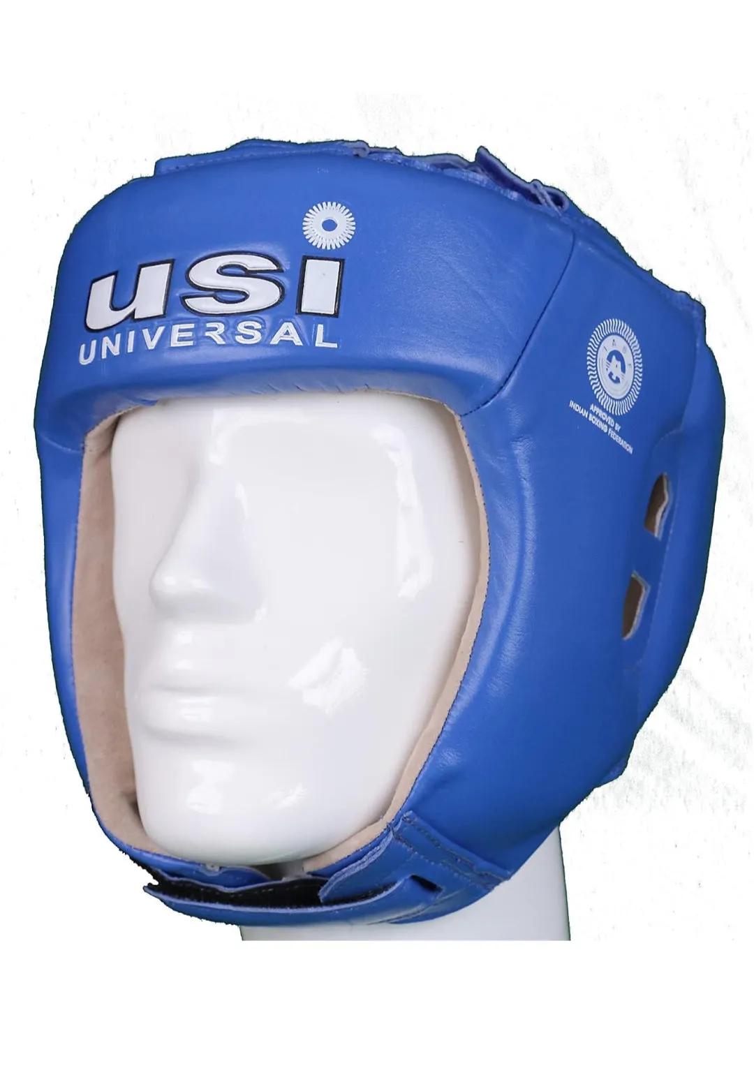 USI UNIVERSAL THE UNBEATABLE Boxing Headguard, 615CG Amateur Contest Headguard, Hide Leather, Multiple Layers of Padding for Greater Shock Absorbing Adjustable Web Closure & Strap (BLUE)