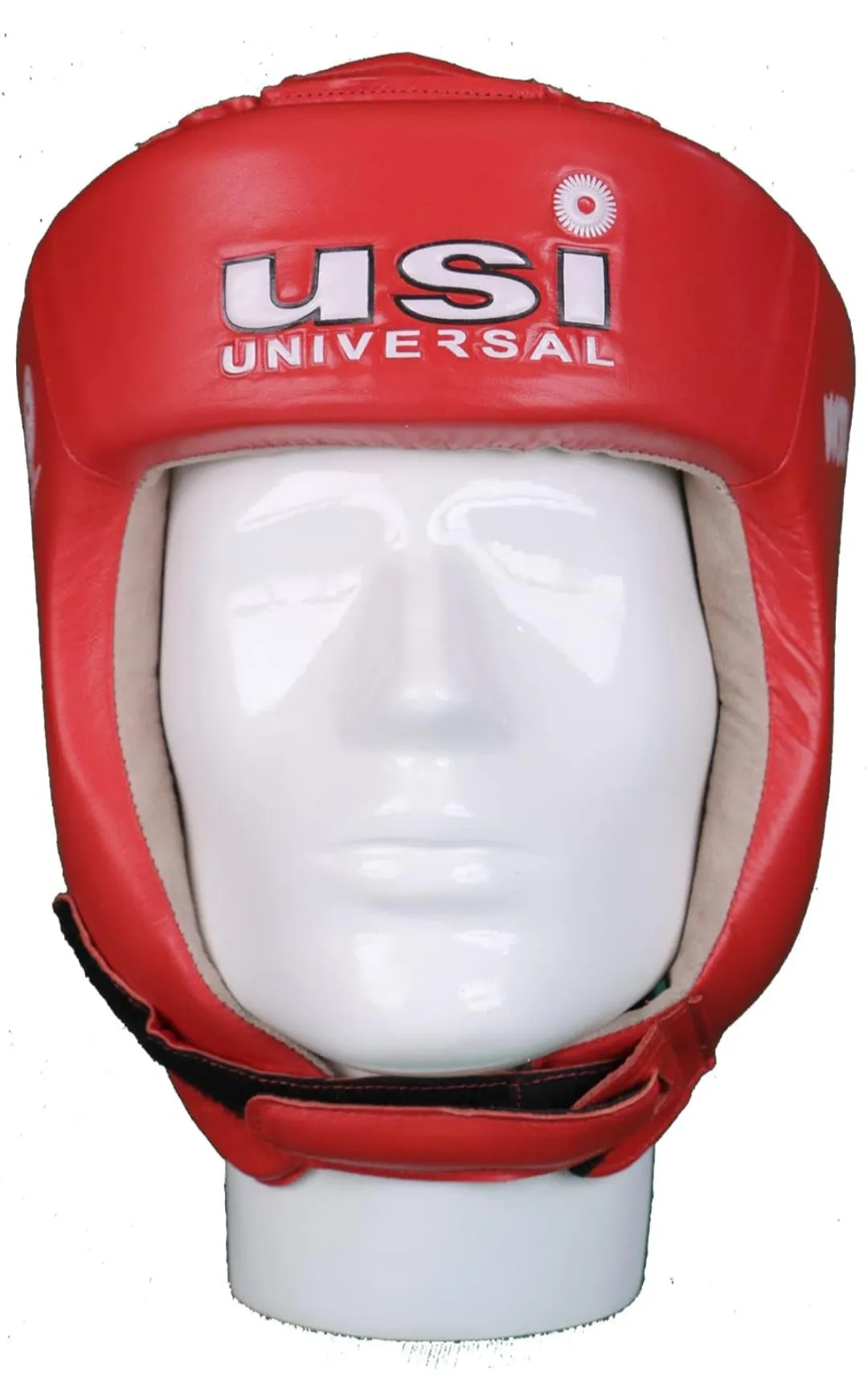 USI UNIVERSAL THE UNBEATABLE Boxing Headguard, 615CG Amateur Contest Headguard, Hide Leather, Multiple Layers of Padding for Greater Shock Absorbing Adjustable Web Closure & Strap(RED)