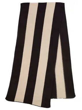 Vertical Stripe Brushed Blanket scarf Black  &  Oatmeal