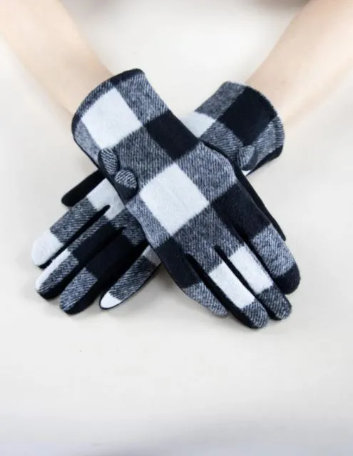 VERY MODA 2 BUTTON BOXY FLANNEL GLOVES - BLACK & WHITE - GL12291BKWT