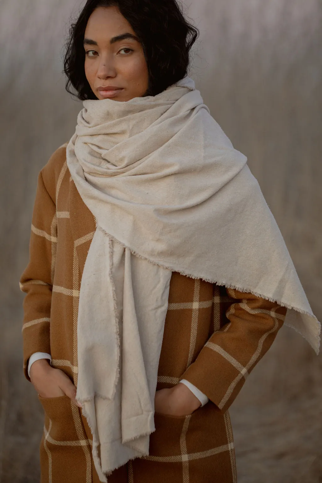 Washable Silk Blanket Scarf in Bone