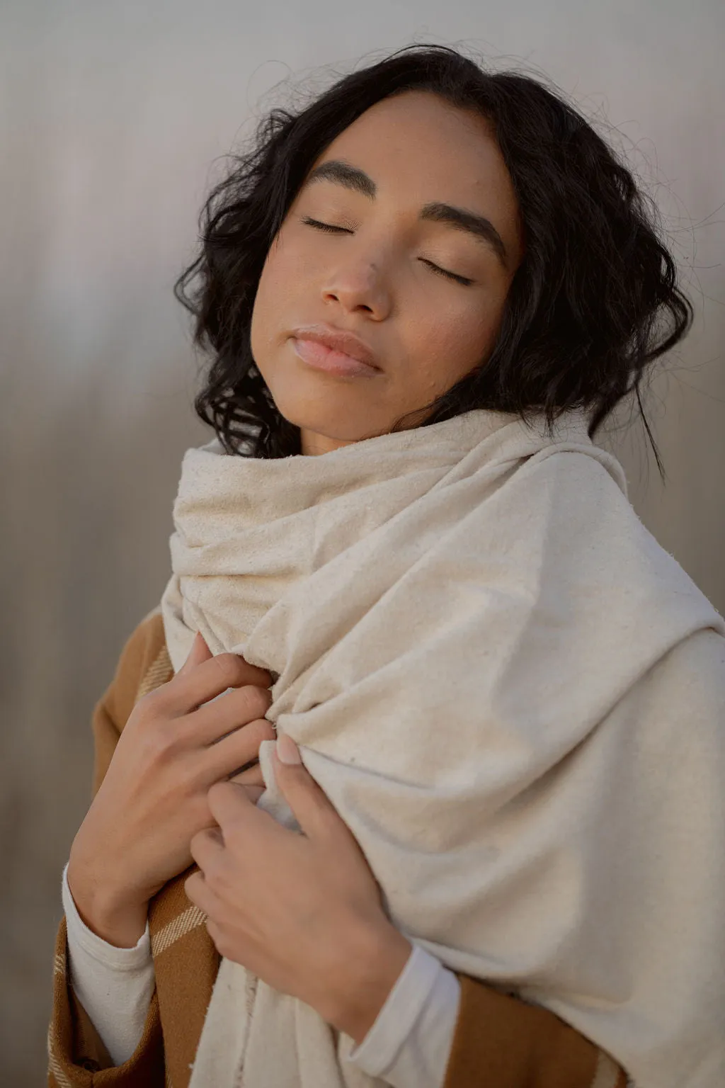 Washable Silk Blanket Scarf in Bone