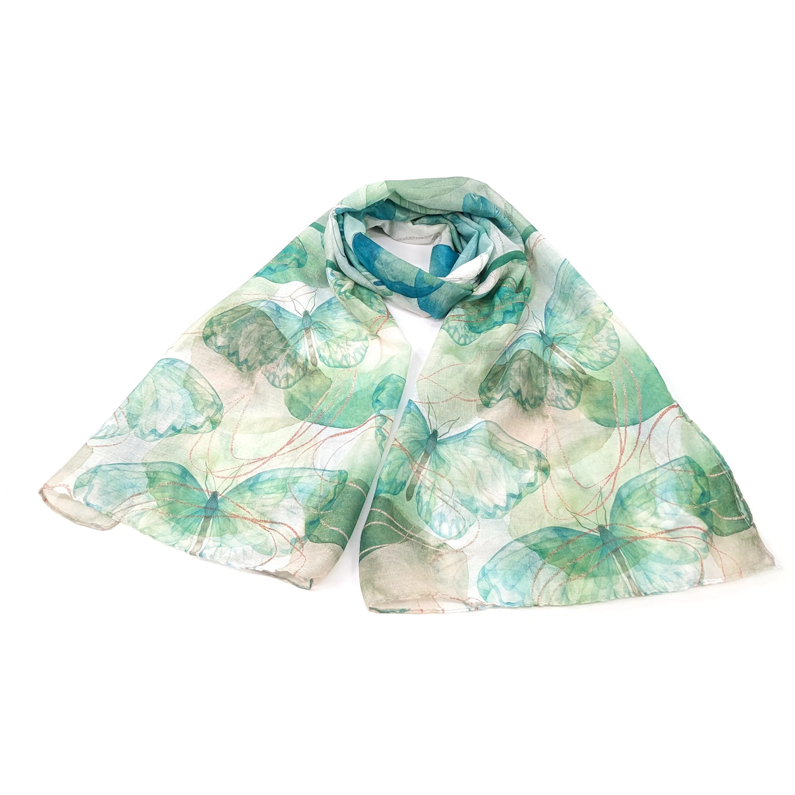 Watercolour Butterfly Scarf - Pistachio Green (50x180cm)