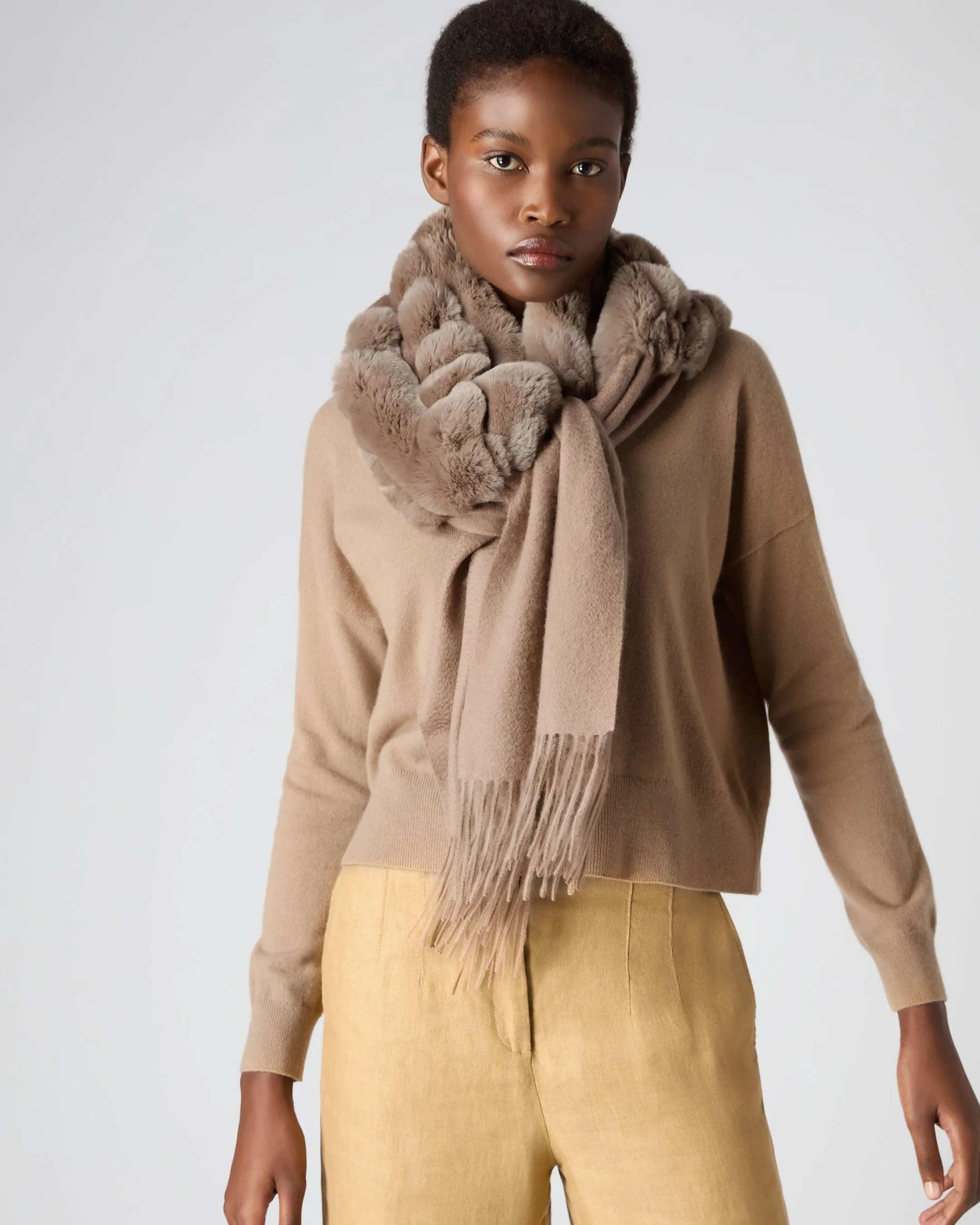 Women's St Moritz Fur Neck Scarf Dark Tan Brown