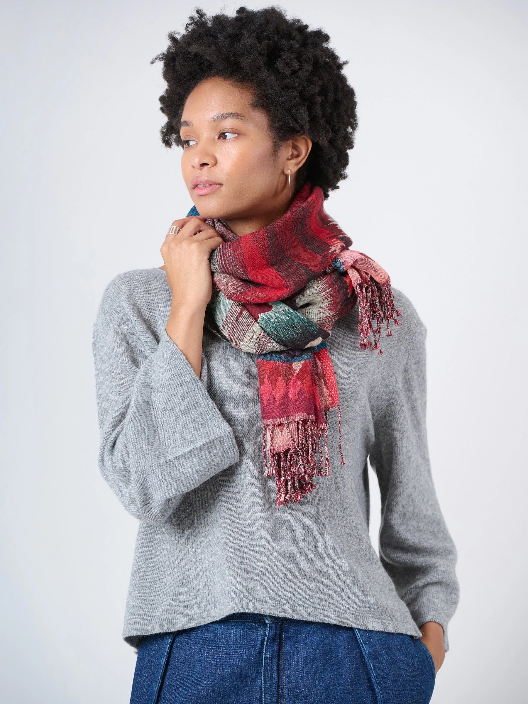 Wool Cotton Jacquard Scarf - Wave