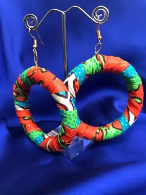 Zero Waste Up Cycled Hooped Earrings in Orange African Print